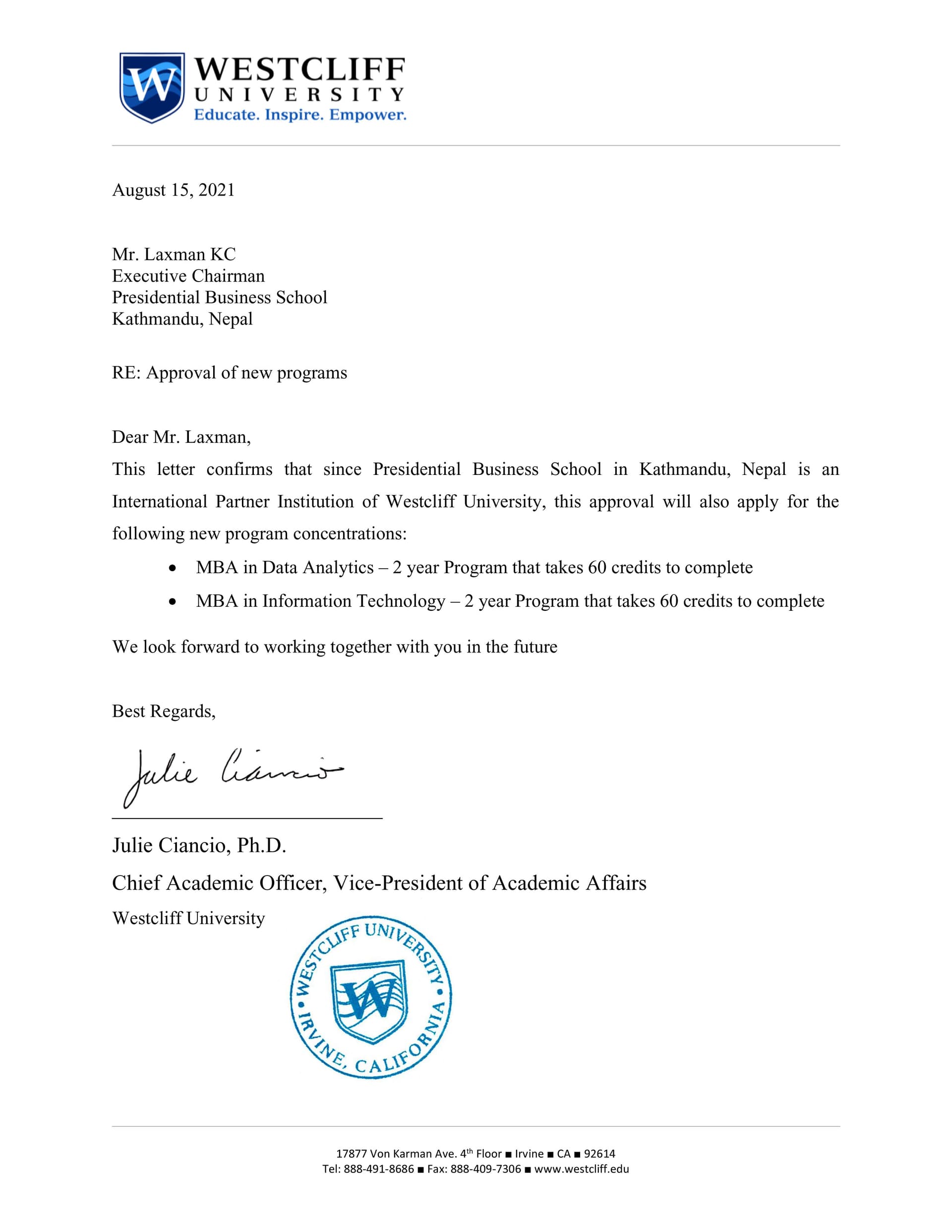 MBA in Data Analytics and MBA-IT Approvals and Equivalence Document 4
